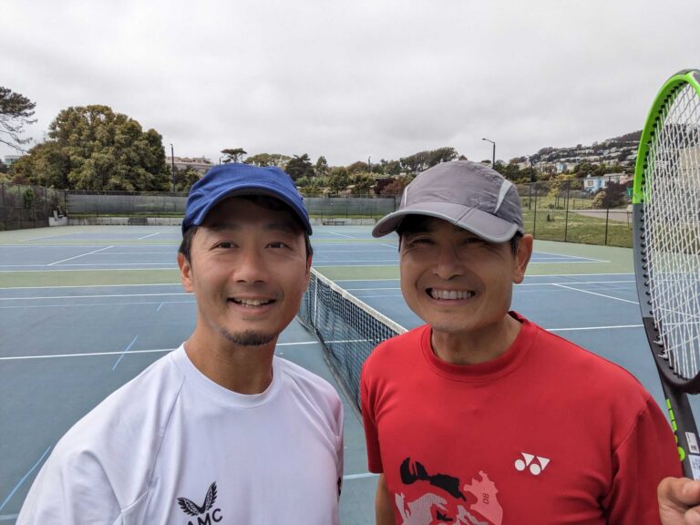 Tony on court with Yokota, a player visiting from Japan
